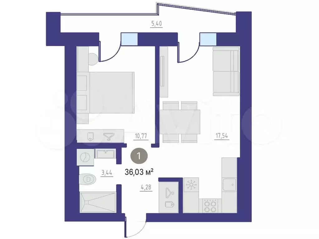 1-к. квартира, 36 м, 4/4 эт. - Фото 1