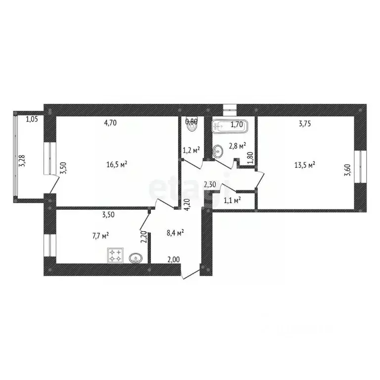 2-к кв. Башкортостан, с. Буздяк ул. Кирова, 18/1 (53.0 м) - Фото 1