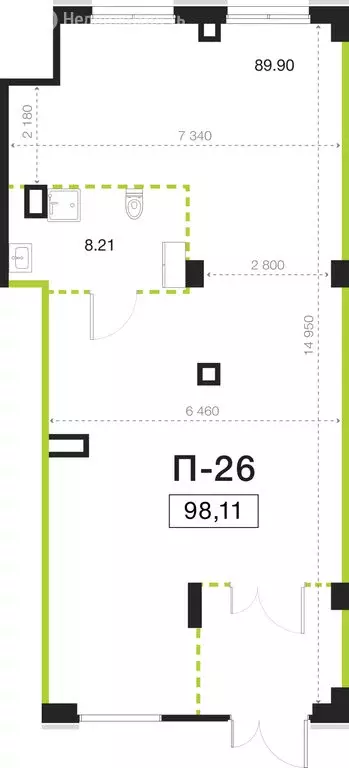 Помещение свободного назначения (98.11 м) - Фото 1