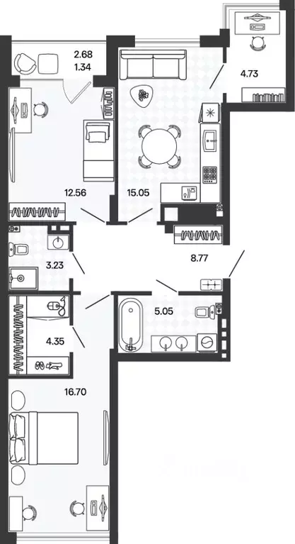 2-к кв. Калининградская область, Гурьевский муниципальный округ, пос. ... - Фото 1