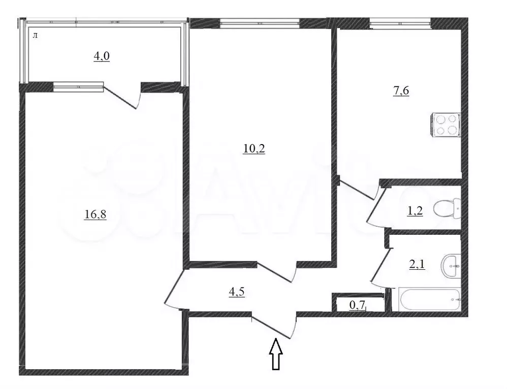 2-к. квартира, 43,1 м, 8/9 эт. - Фото 0