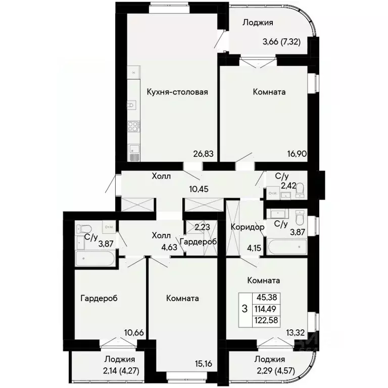 3-к кв. Ростовская область, Ростов-на-Дону Ривьера жилой квартал,  ... - Фото 0