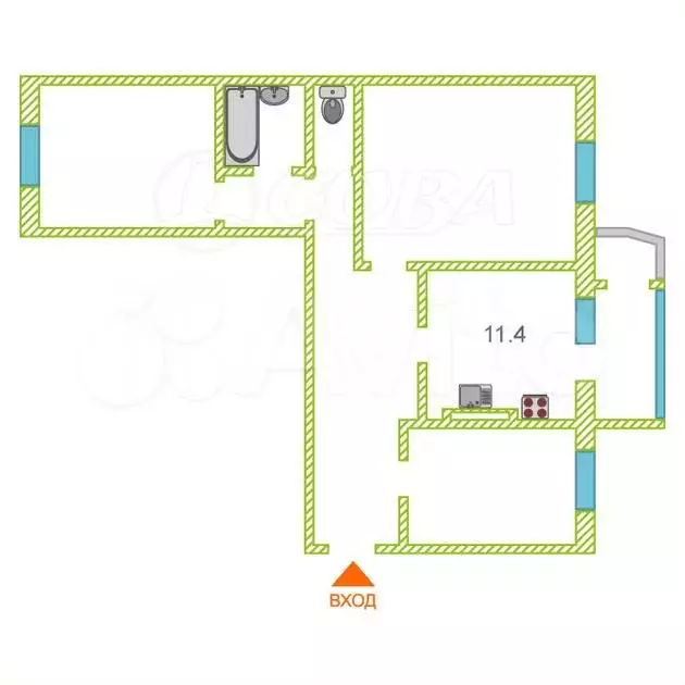 3-к. квартира, 72,3 м, 2/9 эт. - Фото 0
