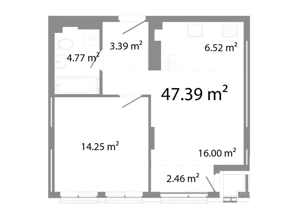 2-к кв. Челябинская область, Челябинск ул. Худякова, 18/3 (47.39 м) - Фото 1