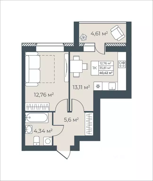 1-к кв. Тульская область, Узловая  (40.42 м) - Фото 1