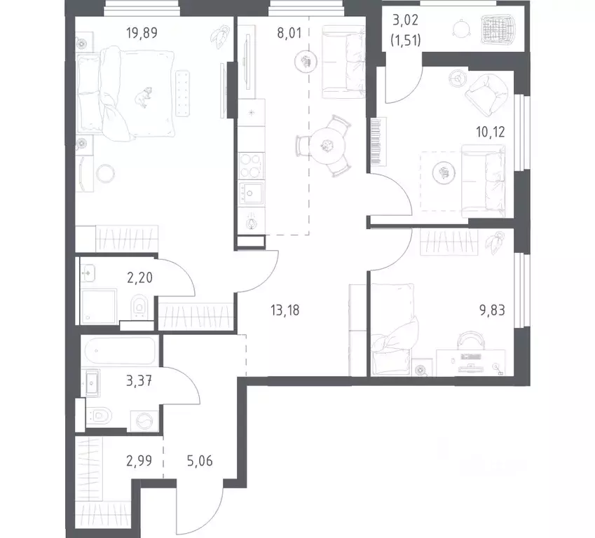 3-к кв. Башкортостан, Уфа ул. Минигали Губайдуллина, 8к9 (76.16 м) - Фото 1