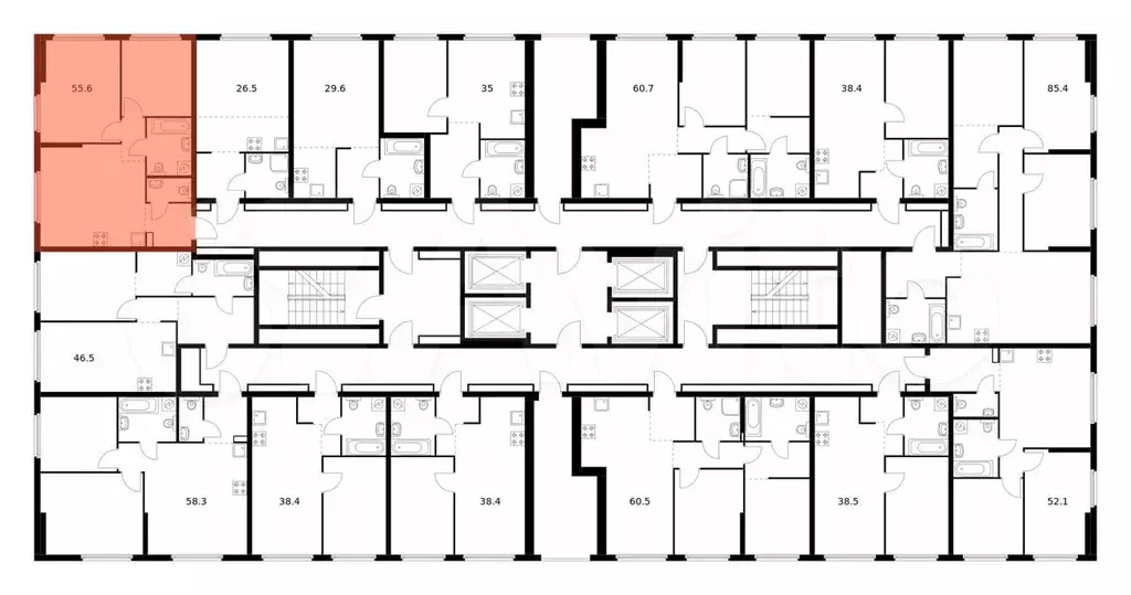 2-к. квартира, 55,6 м, 21/32 эт. - Фото 1