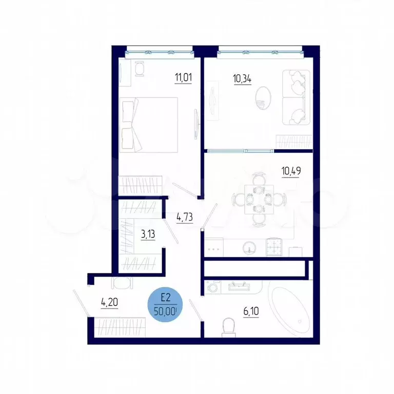 1-к. квартира, 50 м, 9/18 эт. - Фото 0