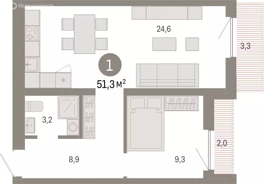 1-комнатная квартира: Новосибирск, Большевистская улица, с49 (51.33 м) - Фото 1