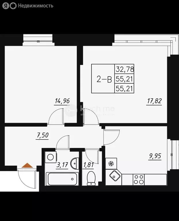 2-комнатная квартира: Казань, ЖК Ку на Кулагина (55.21 м) - Фото 1