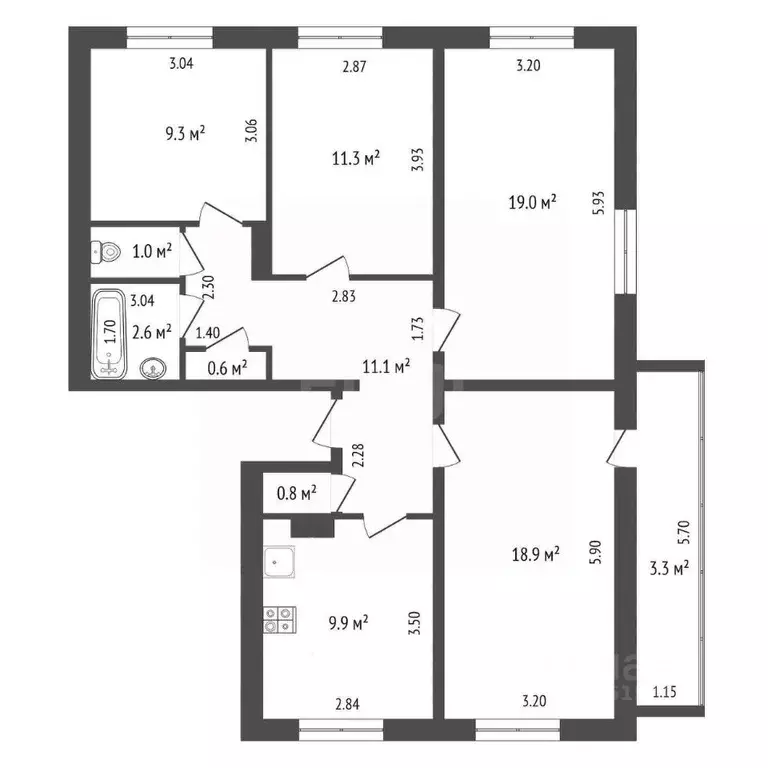 4-к кв. Татарстан, Альметьевск ул. Тельмана, 68 (84.5 м) - Фото 2