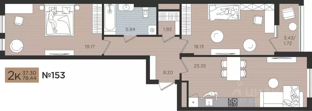 2-к кв. Калининградская область, Калининград Мой Город жилой комплекс ... - Фото 1