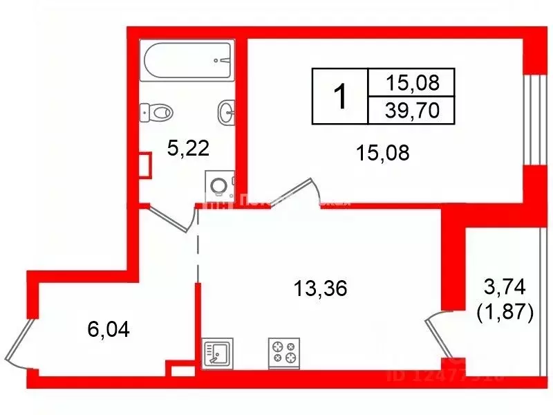 1-к кв. Санкт-Петербург Белоостровская ул., 12 (39.7 м) - Фото 2