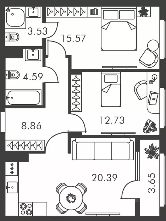 2-к кв. Тульская область, Тула ул. Карпова, 103А (69.32 м) - Фото 0