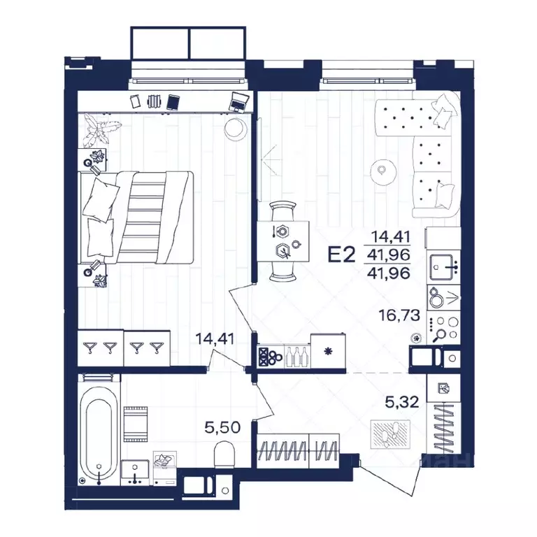 1-к кв. Тульская область, Тула Гармония жилой комплекс (41.96 м) - Фото 1