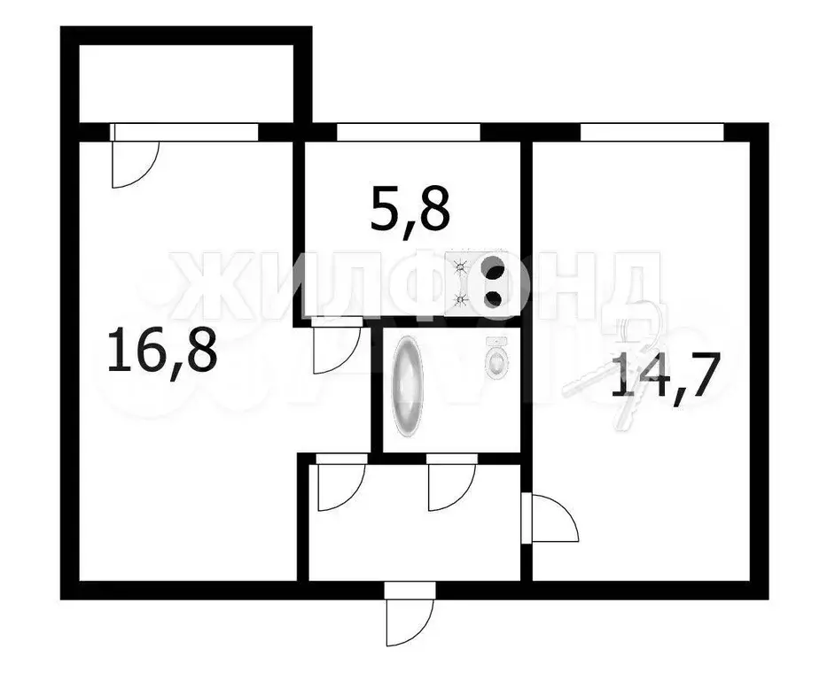 2-к. квартира, 44,9 м, 5/5 эт. - Фото 0