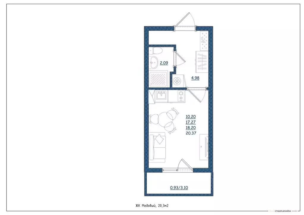 Студия Тверская область, Тверь ул. Медовая, 9к4 (20.3 м) - Фото 2