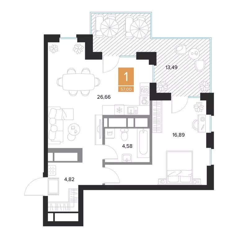 Продаётся 1-к квартира, 57 м - Фото 0