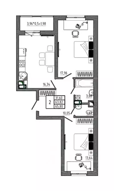 2-к кв. Воронежская область, Воронеж Нижняя ул., 32 (65.8 м) - Фото 1