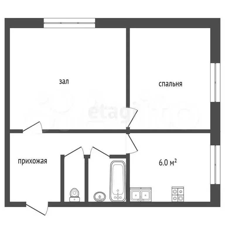 2-к. квартира, 40,6 м, 1/5 эт. - Фото 1