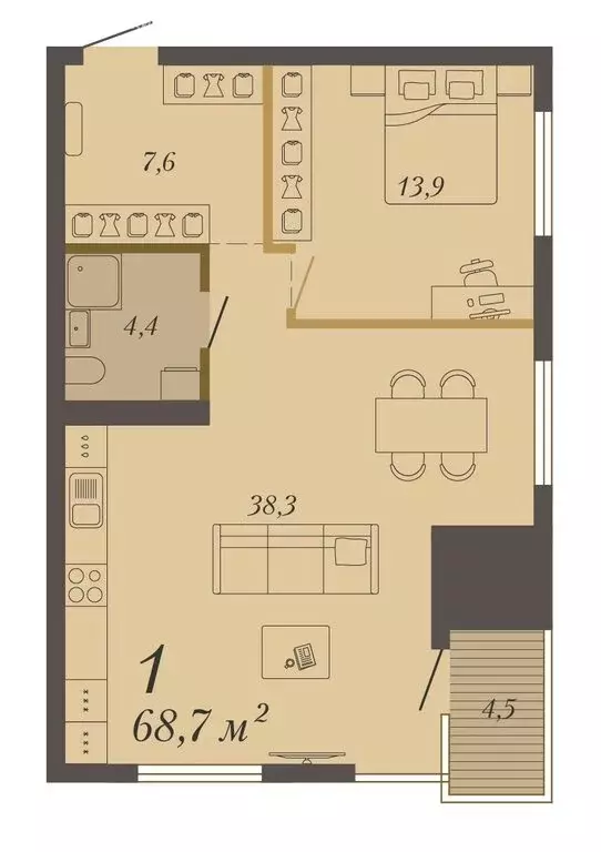 1-комнатная квартира: Екатеринбург, улица Народной Воли, 52 (68.7 м) - Фото 2