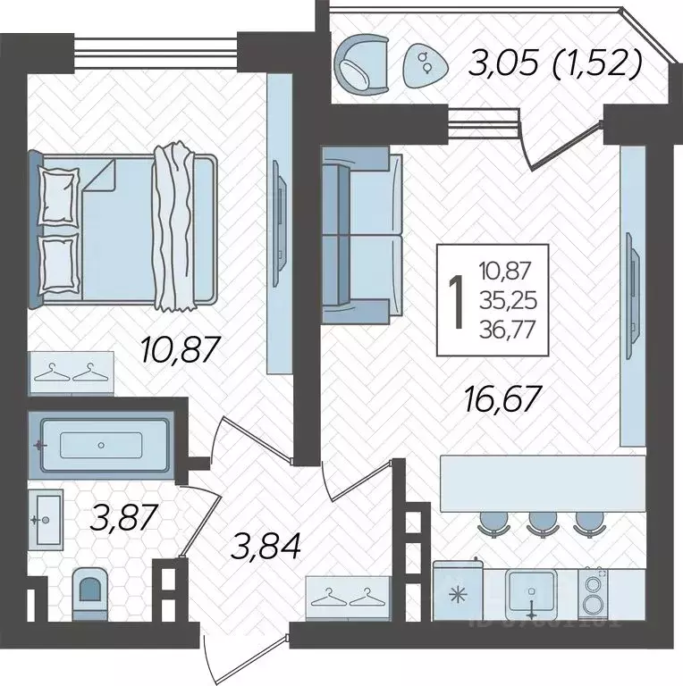 1-к кв. Краснодарский край, Краснодар Уральская ул., 87/7 (37.75 м) - Фото 1