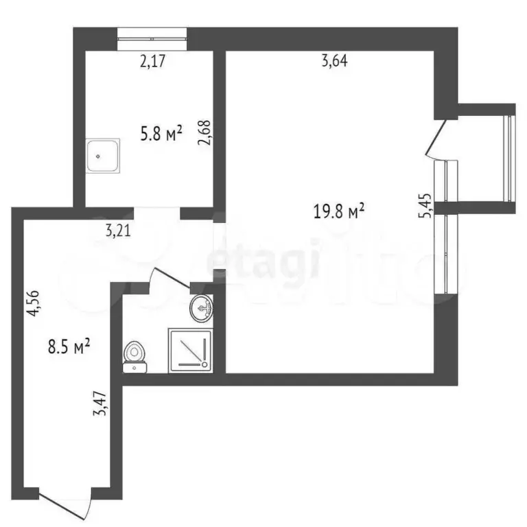 1-к. квартира, 36,2 м, 4/4 эт. - Фото 1