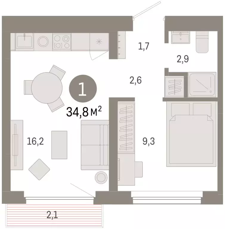 1-комнатная квартира: Новосибирск, квартал Лебедевский (34.8 м) - Фото 1