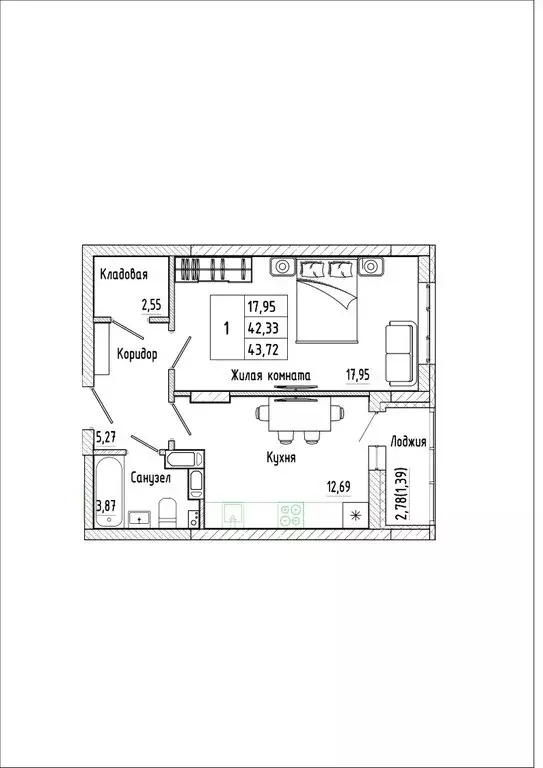 1-комнатная квартира: Воронеж, улица МОПРа (43.72 м) - Фото 0