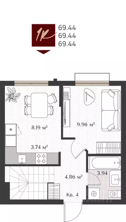 1-к кв. Калининградская область, Зеленоградск  (69.44 м) - Фото 1