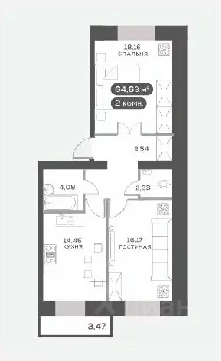 2-к кв. Красноярский край, Красноярск Академгородок мкр,  (64.63 м) - Фото 1