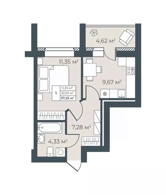 1-к кв. Воронежская область, Богучар Рябиновый жилой комплекс (37.25 ... - Фото 0