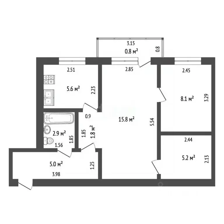 2-к кв. Забайкальский край, Чита ул. Строителей, 6 (43.6 м) - Фото 1