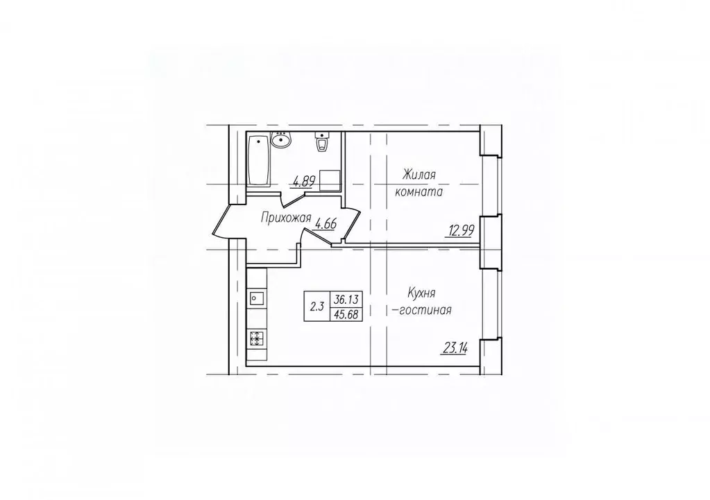 2-к кв. Чувашия, Чебоксары ул. Фридриха Энгельса, поз7 (45.68 м) - Фото 1