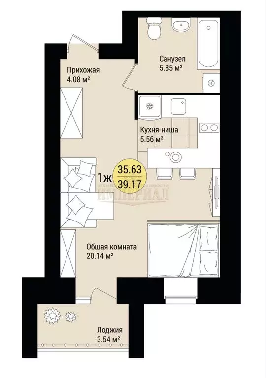 Квартира-студия: посёлок городского типа Медведево, улица Дмитрия ... - Фото 1