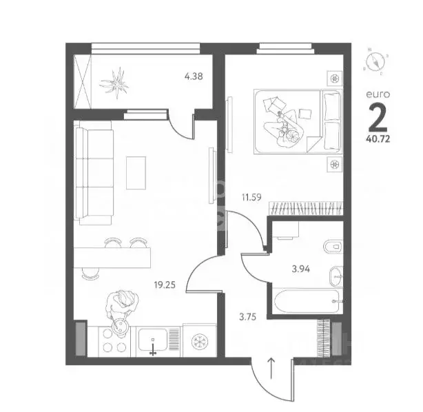 1-к кв. Липецкая область, Липецк Инстеп. Перова жилой комплекс (40.72 ... - Фото 1