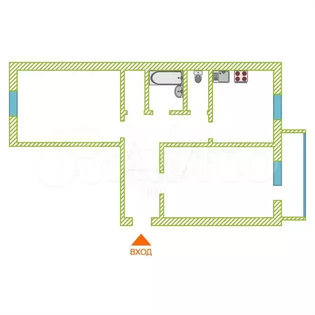 2-к. квартира, 52,6 м, 4/5 эт. - Фото 0