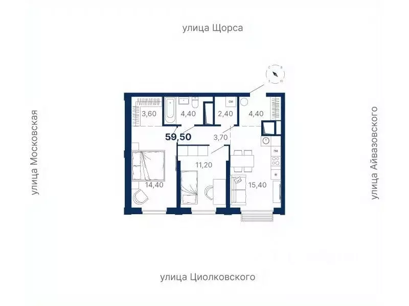2-к кв. Свердловская область, Екатеринбург ул. Московская, 251 (59.5 ... - Фото 0