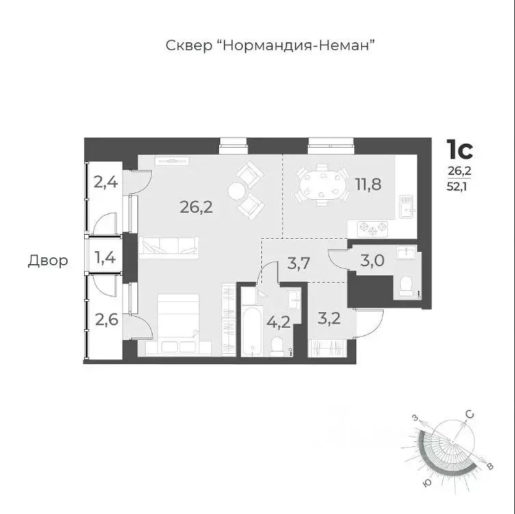 1-к кв. Новосибирская область, Новосибирск ул. Аэропорт, 49/1 (52.6 м) - Фото 1