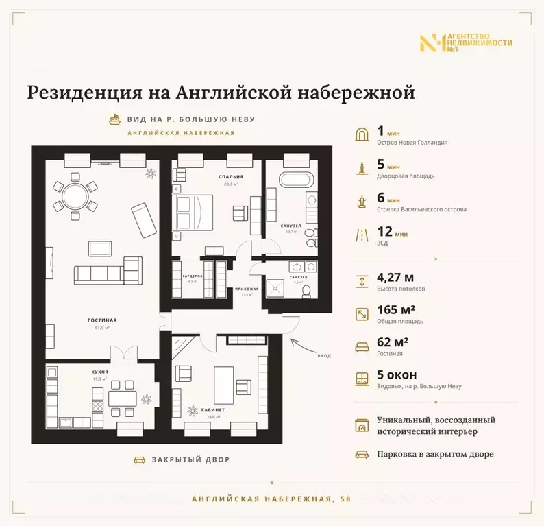 3-к кв. Санкт-Петербург Английская наб., 58 (165.0 м) - Фото 2