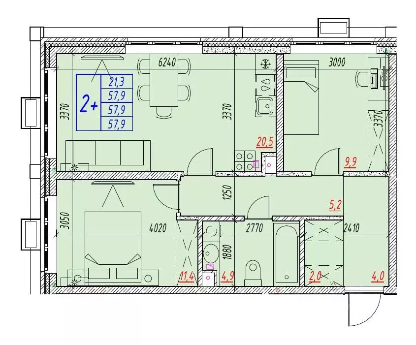 3-к кв. Астраханская область, Астрахань ул. Бэра, 29 (57.9 м) - Фото 2
