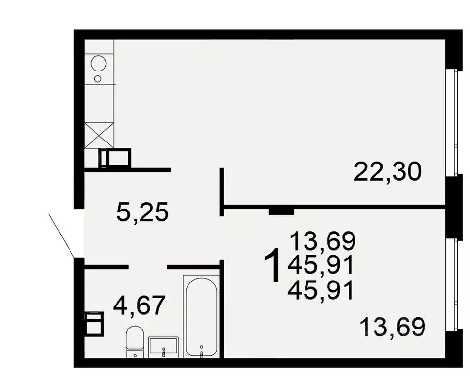 1-к кв. Тульская область, Тула Флагман жилой комплекс (45.91 м) - Фото 1