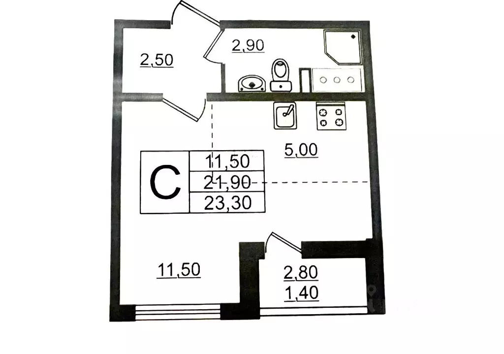 Студия Санкт-Петербург ул. Чарушинская, 26к1 (23.3 м) - Фото 1