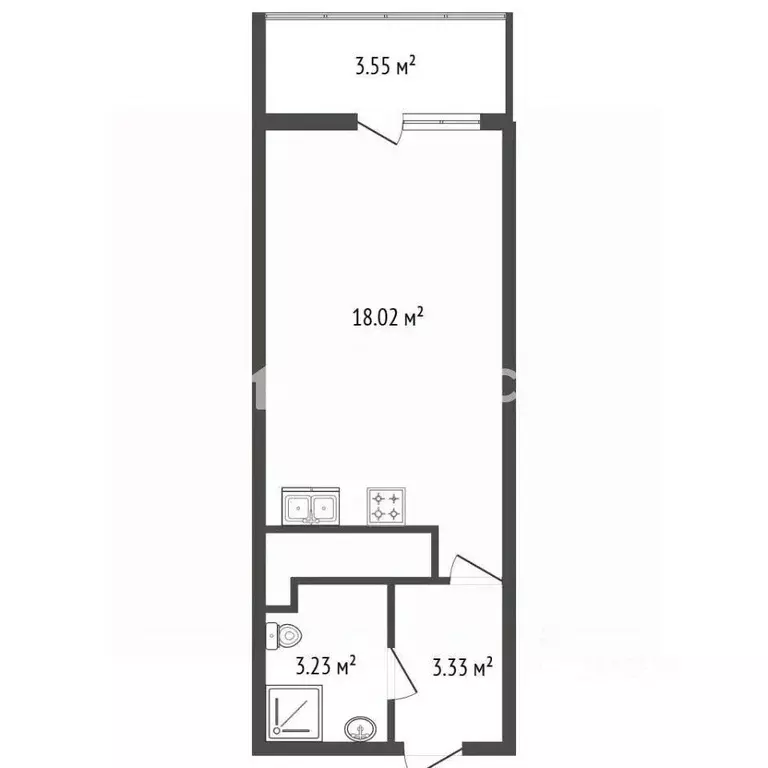 Студия Санкт-Петербург аллея Арцеуловская, 21 (24.4 м) - Фото 2
