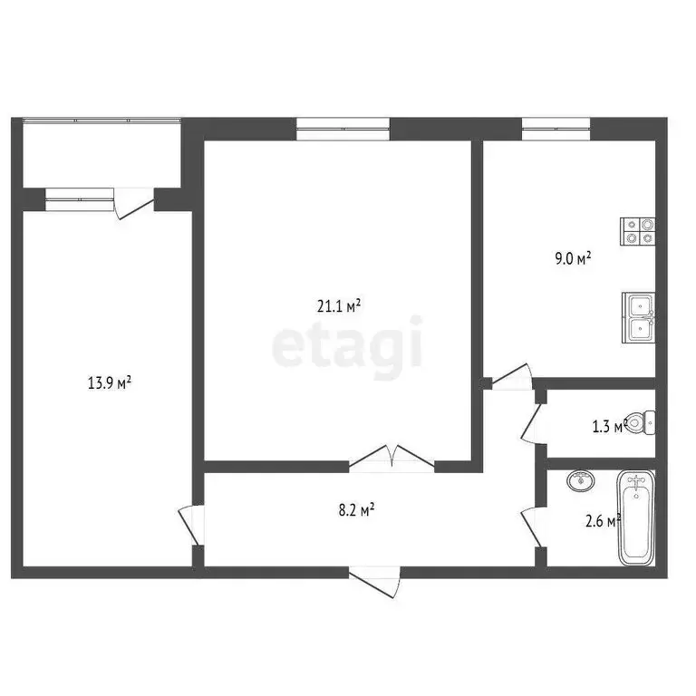 2-комнатная квартира: Стерлитамак, улица Имая Насыри, 2 (56.1 м) - Фото 1