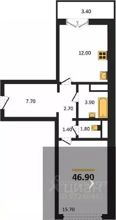 1-к кв. Воронежская область, Новоусманский район, пос. Отрадное ул. ... - Фото 1