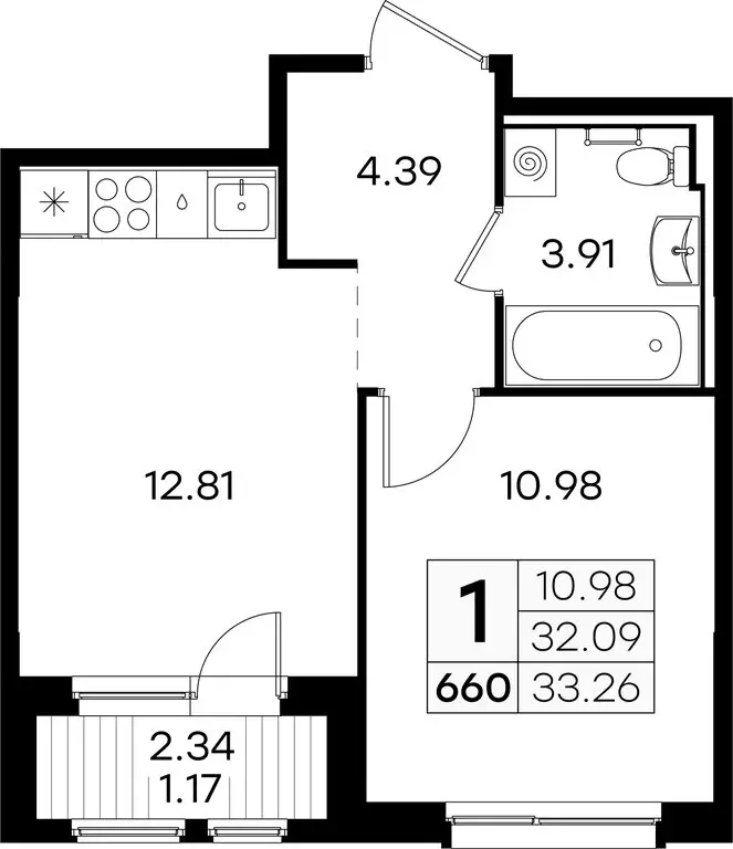 1-комнатная квартира: Нижний Новгород, Новинский сельсовет (33.26 м) - Фото 0