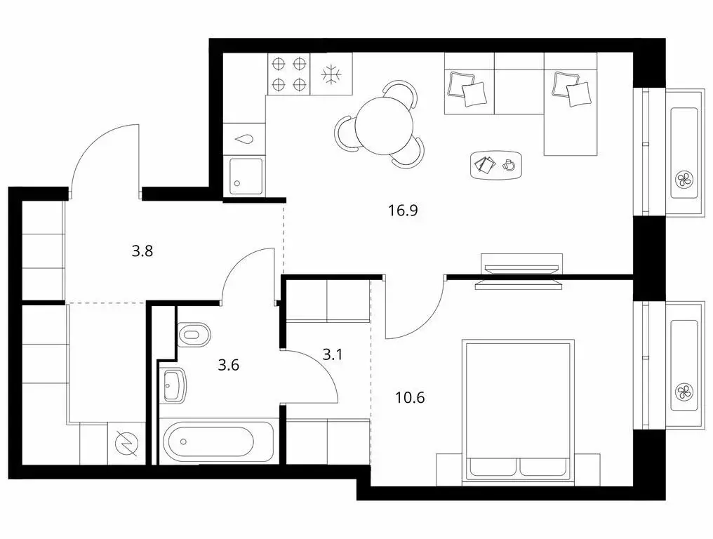 1-комнатная квартира: Владивосток, ЖК Снежный Парк, 4 (43 м) - Фото 1