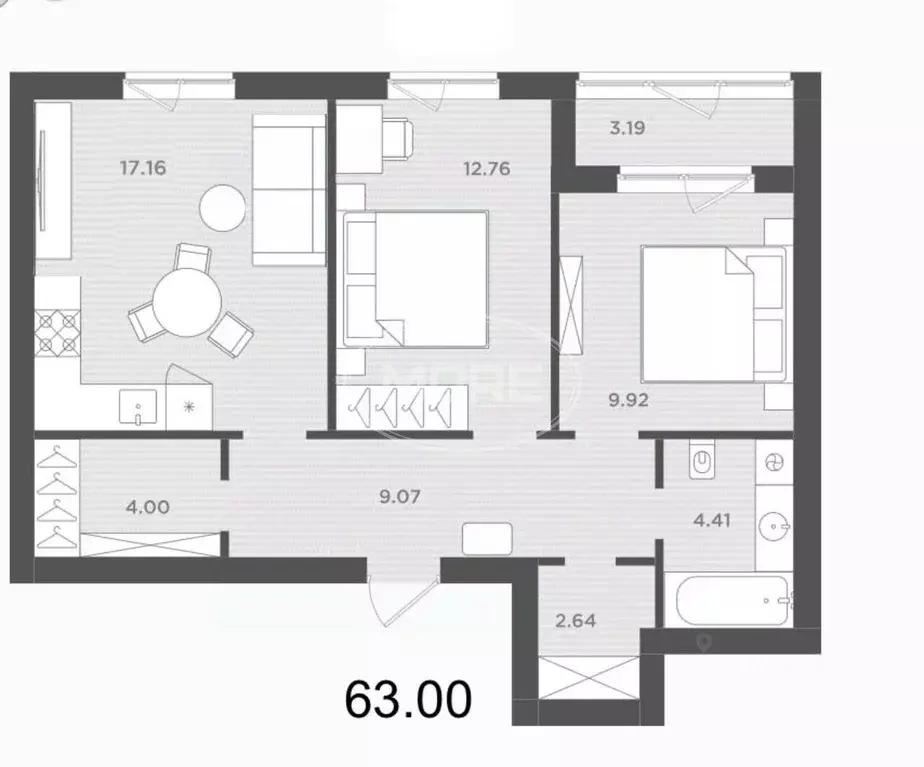 2-к кв. Калининградская область, Гурьевский муниципальный округ, пос. ... - Фото 2