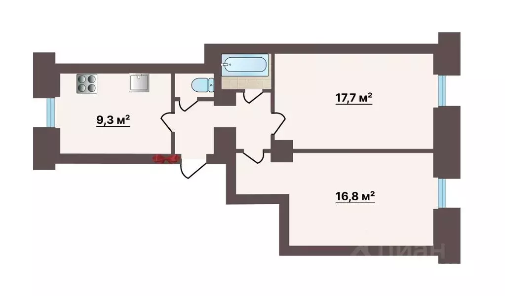 2-к кв. Санкт-Петербург ул. Большая Зеленина, 26 (50.7 м) - Фото 1